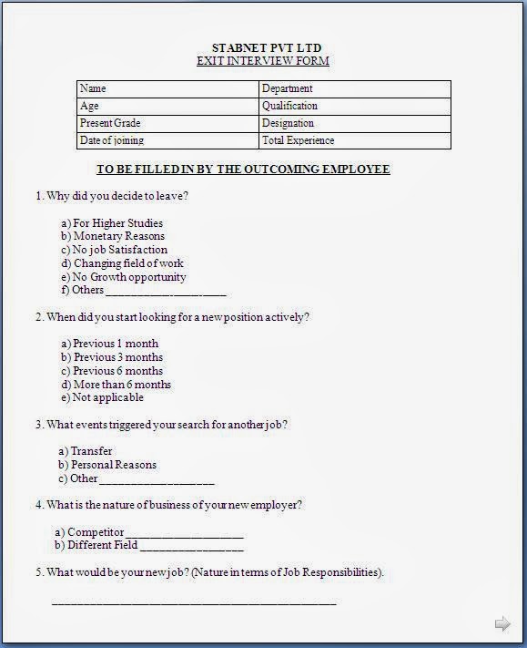 Exit Interview Form Format