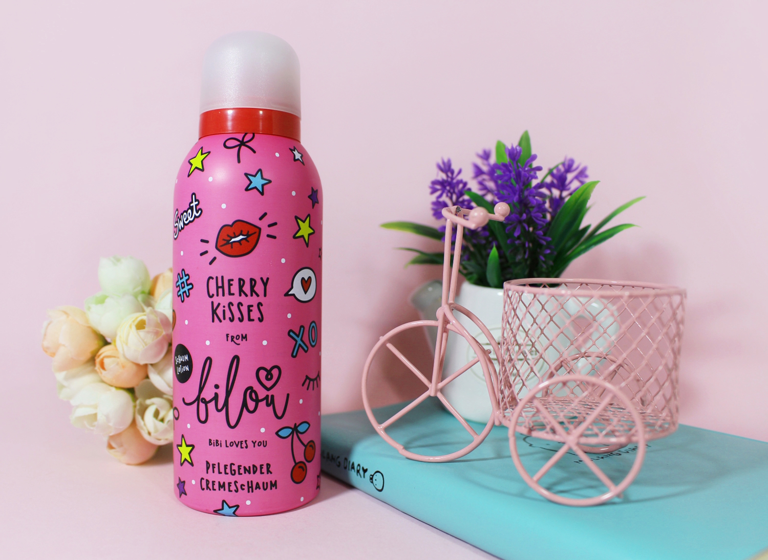 body lotion foam mousse in cute packaging with cherry fragrance