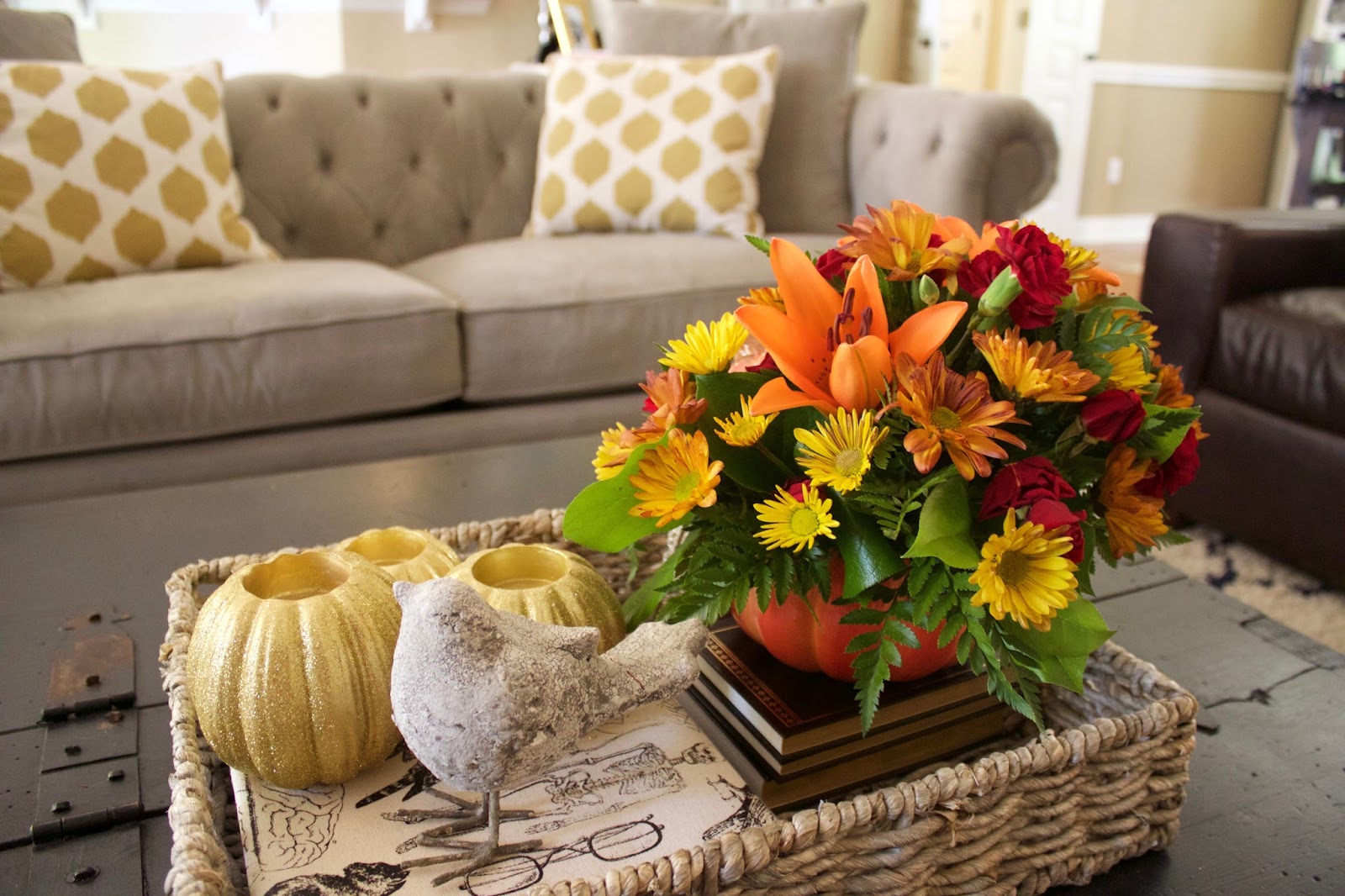Crafty Texas Girls Fall Home Decor Pumpkin Floral Arrangements