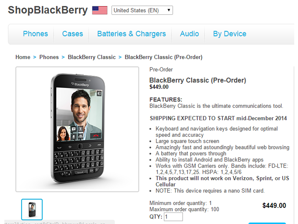 Blackberry Classic's Pre-order Page Launched. Price At $499