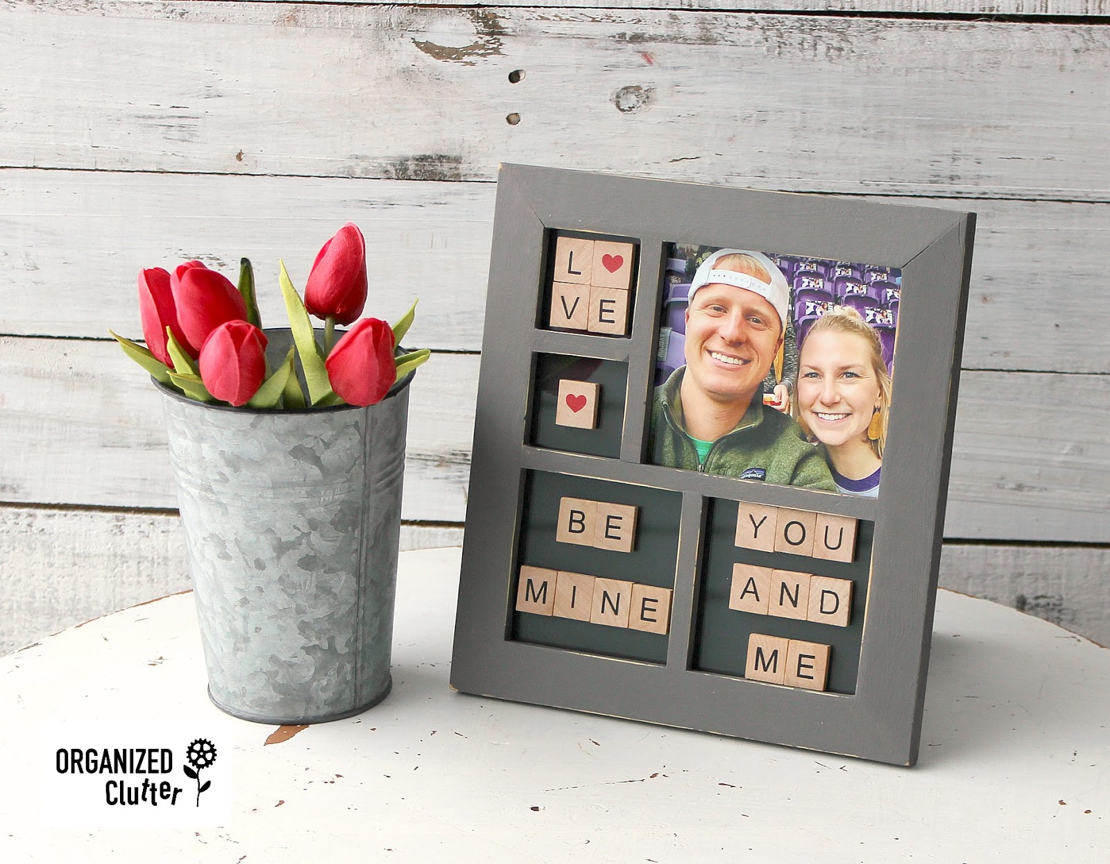 DIY Valentine's Day Collage Frame With Hobby Lobby Faux Scrabble Tiles