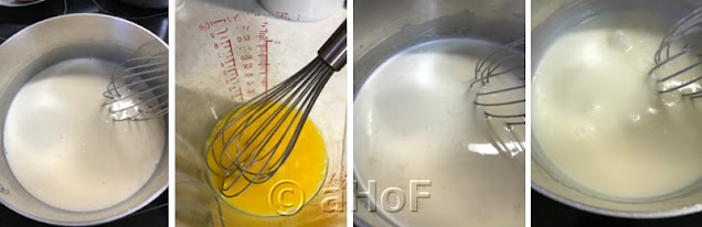Milk mixture, egg yolks, cooking, boiling,