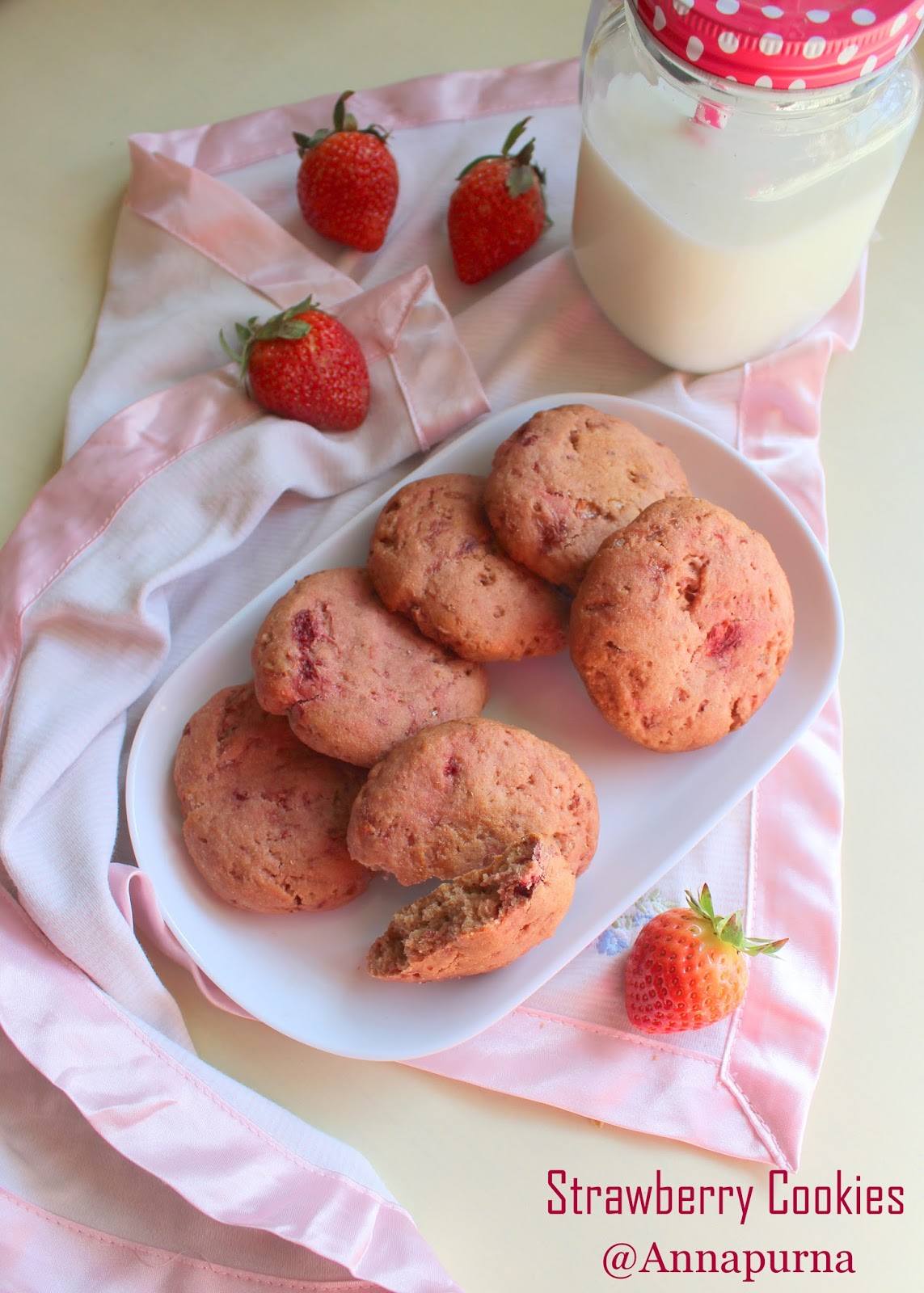 Annapurna Eggless Strawberry Cookies Recipe from Scratch
