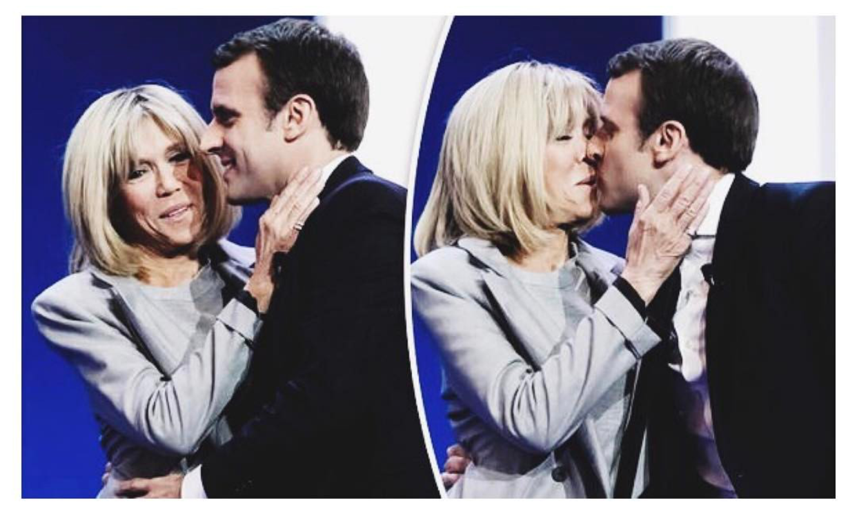 У президента франции макрона есть дети. Макрон Эммануэль с женой. Эммануэль Макрон и Бриджит поцелуй.