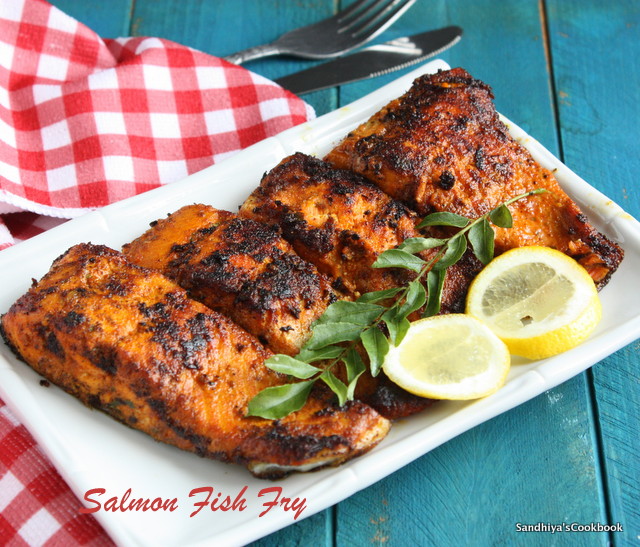 Sandhiya's Cookbook: Salmon Fish Fry with Indian Spices | Salmon Fry