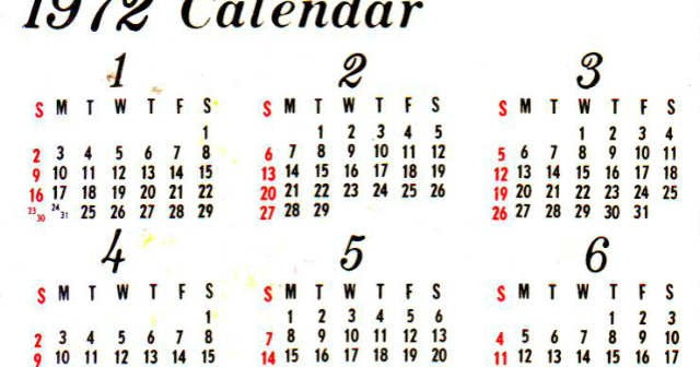 Kalender Tahun 1972  Kumeok Memeh Dipacok