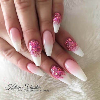 19 Creative Ways To Do Pink And White Ombre Nails With Glitter