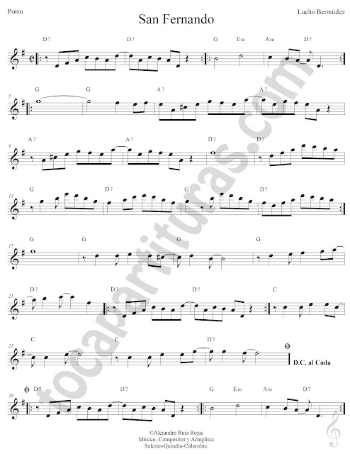 San Fernando Porro de Lucho Bermúdez Partitura Fácil con Acordes San Fernando Easy Sheet Music with Chords
