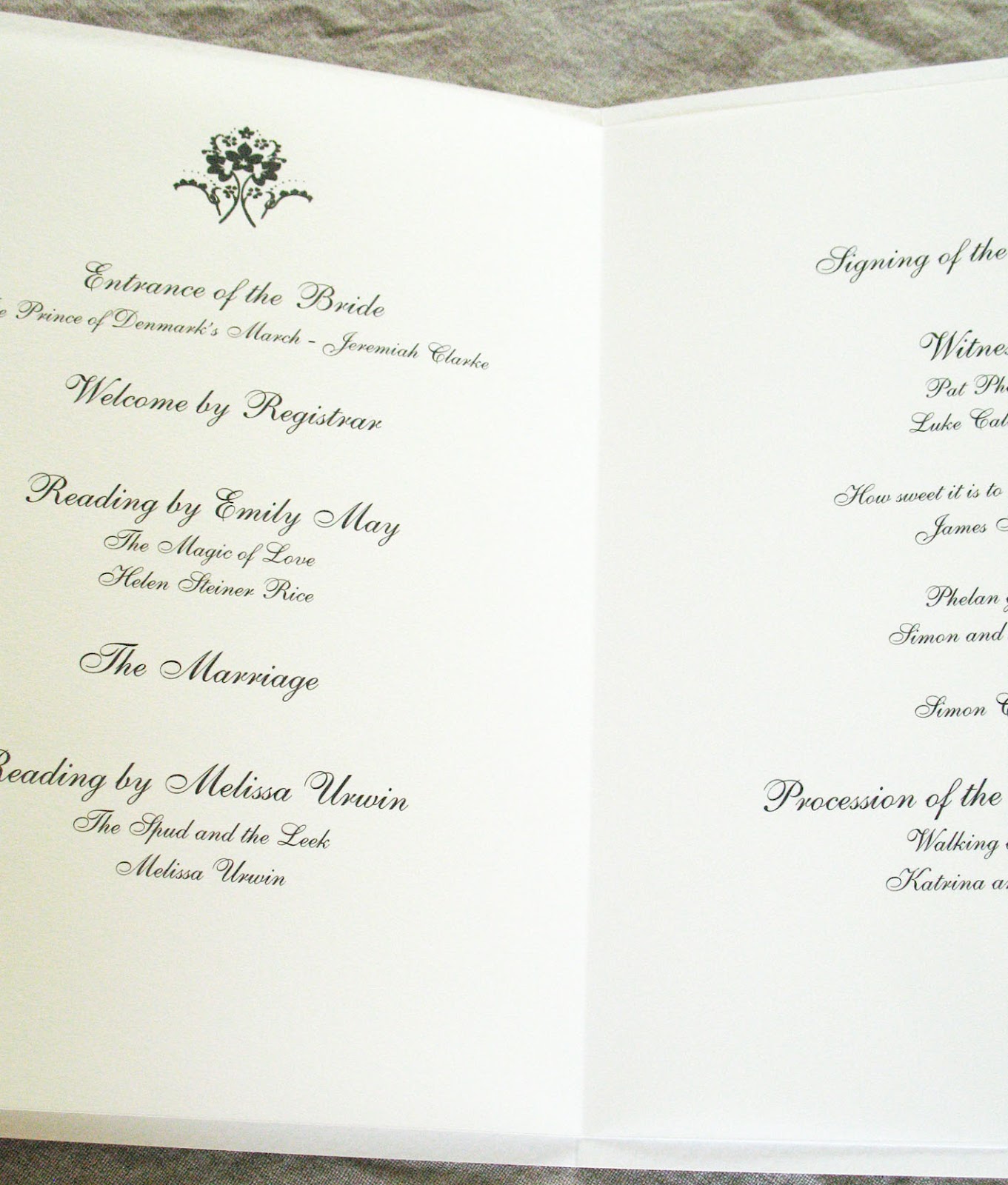 Wedding Ceremony Order of Service Template