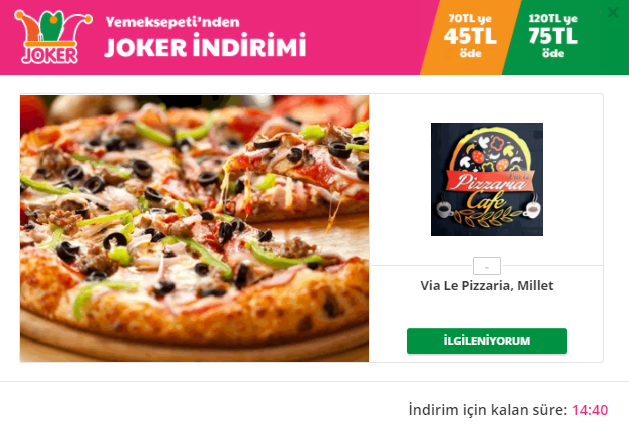 Via Le Pizzaria, Yemek Sepeti�nde!