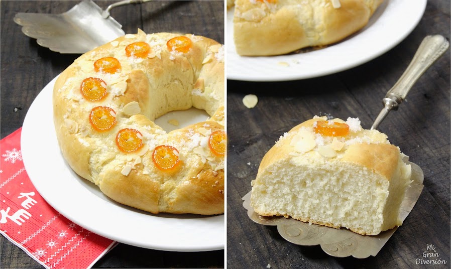  Roscón de Reyes con kumquats confitados y almendras