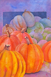 watercolor painting paintings pumpkin painted gourds pumpkins background stems watercolors watercolour prism magenta glaze darks ultramarine burnt shape orange french