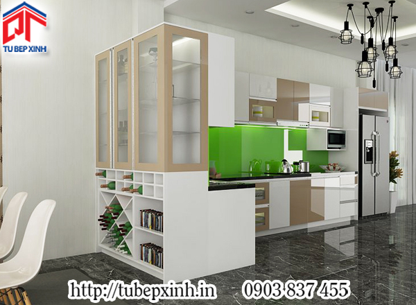 Top 5 mẫu tủ bếp tiêu biểu tháng 10 tủ bếp chữ L màu trắng phối kem