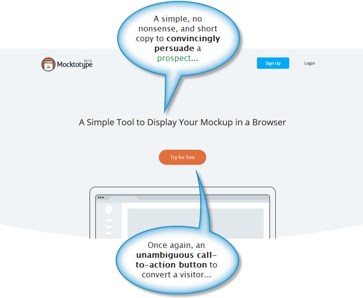 Mocktotype above the fold homepage