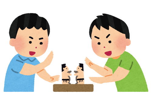 紙相撲で遊ぶ子供のイラスト