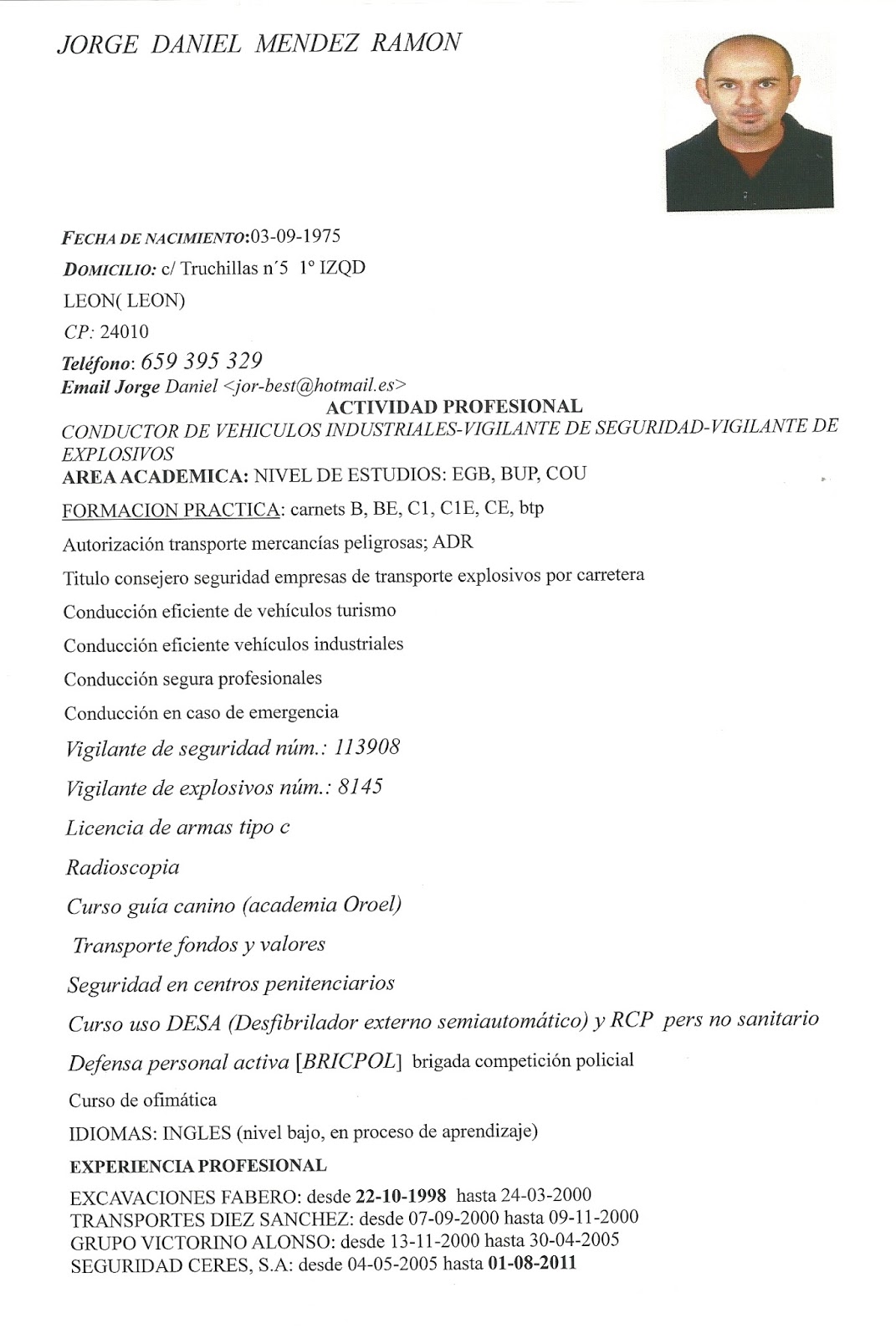 Curriculum vitae taxista image
