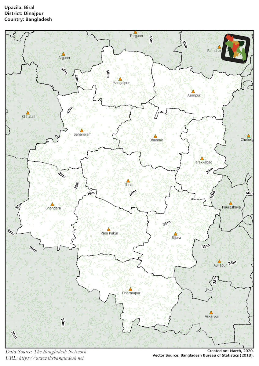 Birol Upazila Elevation Map Dinajpur District Bangladesh