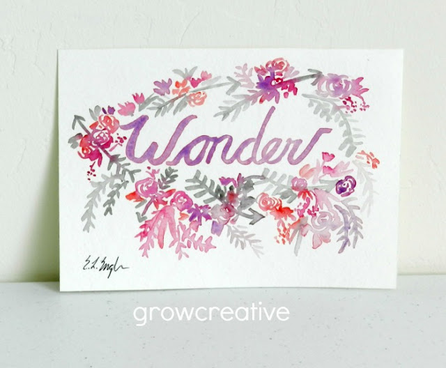 Wonder- watercolor lettering artwork with flowers and arrows: growcreative