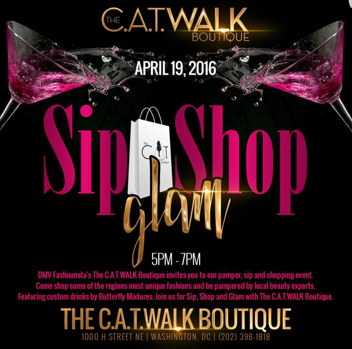 sip shop and glam at the catwalk boutique hanging on my hanger show and sip flyers