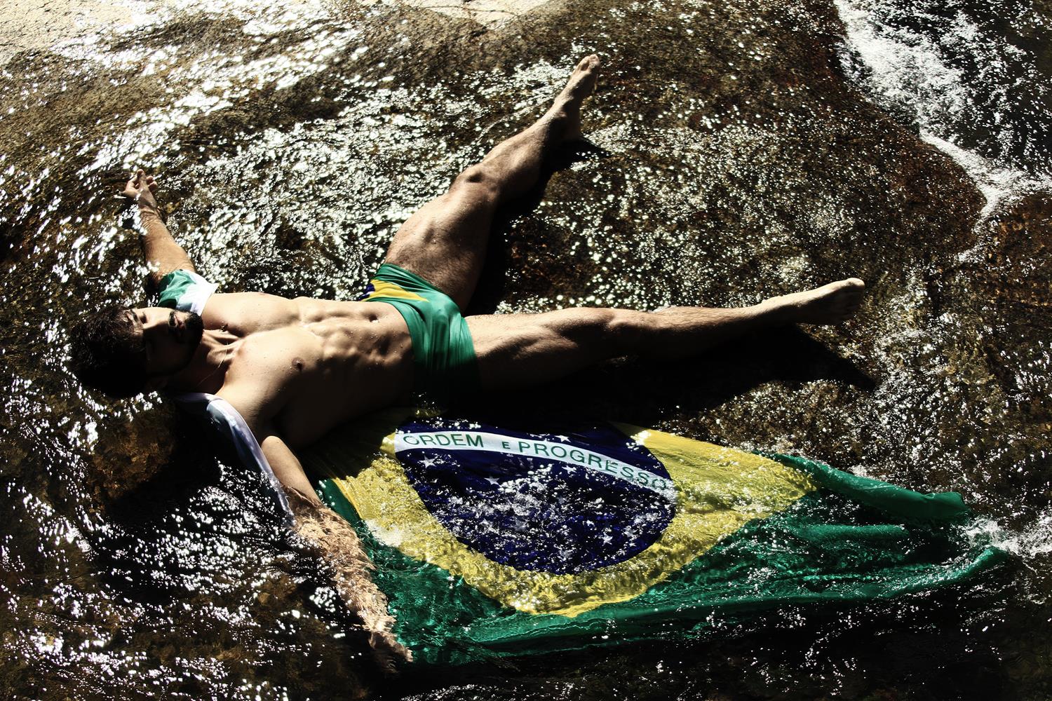 Junior Fernandes Shirtless with Brazilian Flag