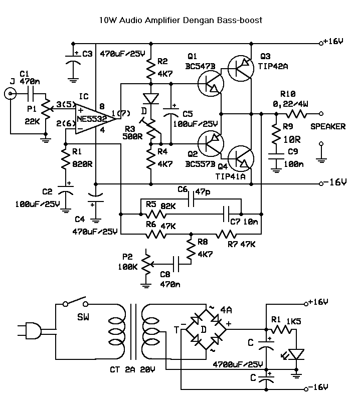 Schematic Circuit Electronics: 10 Watt Amplifier Schematic