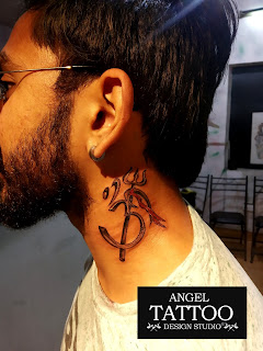 trishul tattoo, trishul with om tattoo, trishul tattoo on neck