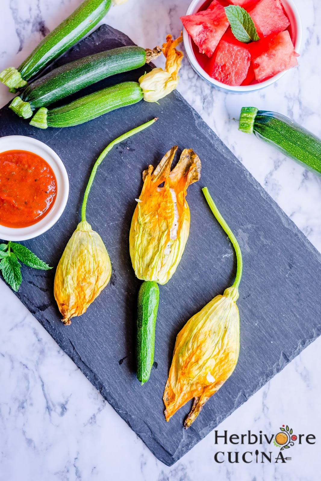 Herbivore Cucina Stuffed Baked (Not Fried) Zucchini Blossoms