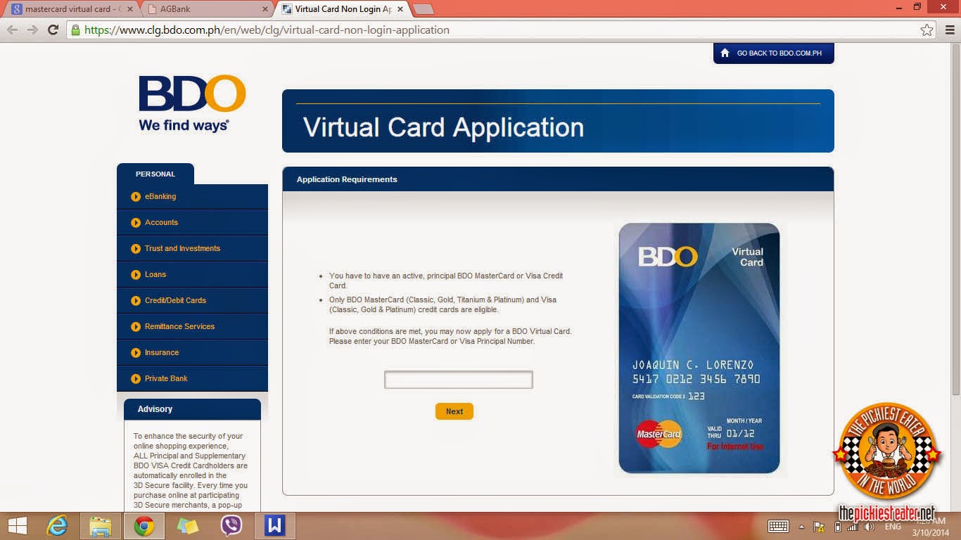 THE PICKIEST EATER IN THE WORLD ONLINE SHOPPING IS SAFE AND CONVENIENT WITH MASTERCARD VIRTUAL CARD
