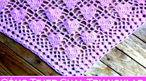 Cómo tejer chal triangular con motivo de corazones / Tutorial Crochet