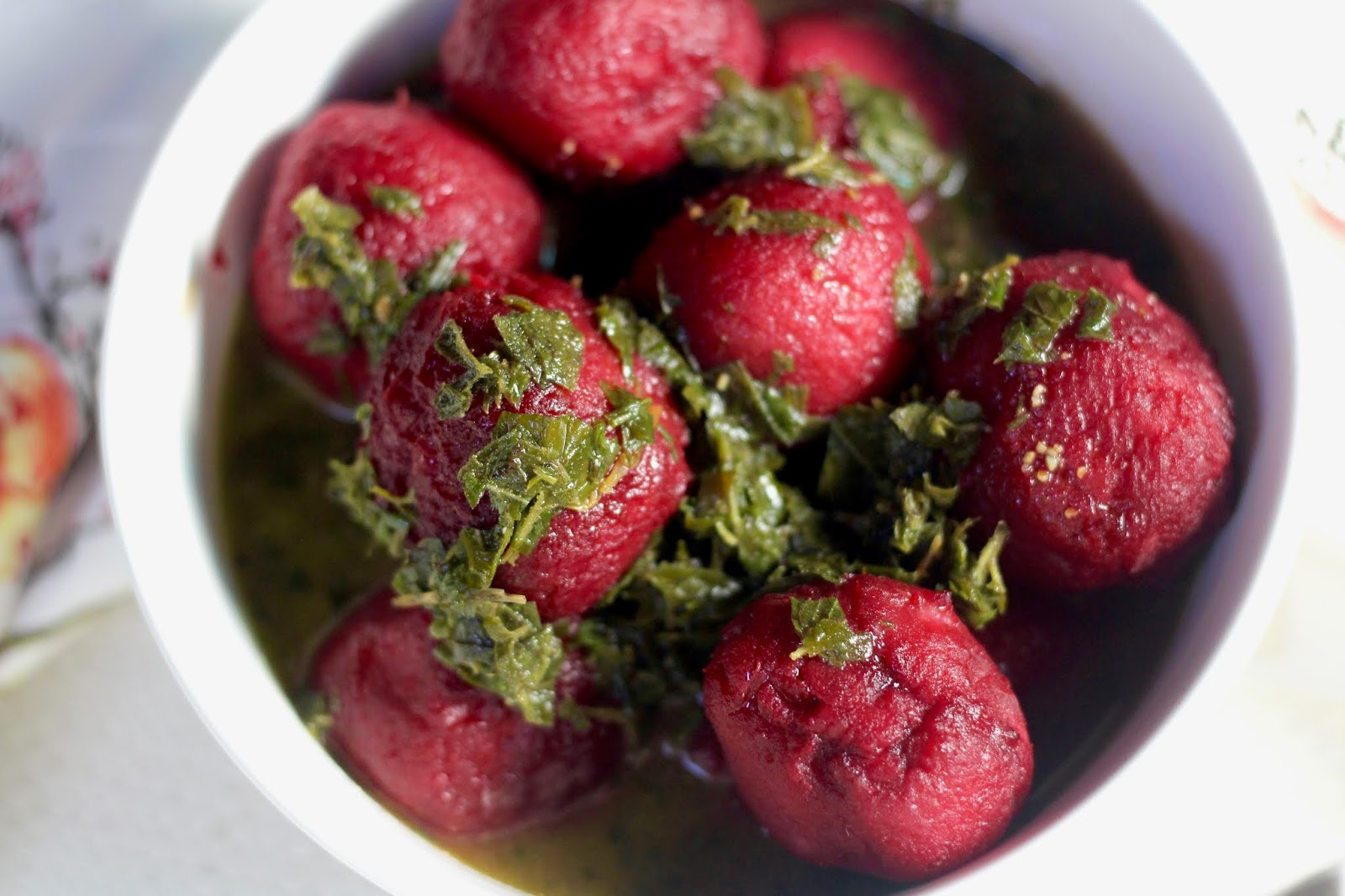 Red Beet Potato Knödel with Fresh Herb Vegetable Broth Diary of a Mad