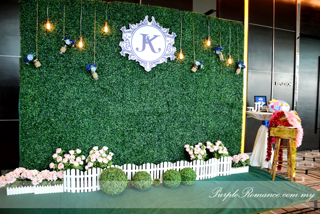 grass backdrop, garden theme, wedding setup, decoration, decor, deco, backdrop, stage, photo booth backdrop, instant print service, green, white fence, pink flowers, maison jars, logo JK, light bulbs, rustic, bangsar south, nexus connexion, gazebo, walkway, pom pom flowers, royal blue, light blue, carpet, ballroom, oak room, ROM, wedding malaysia, seremban, melaka, pahang