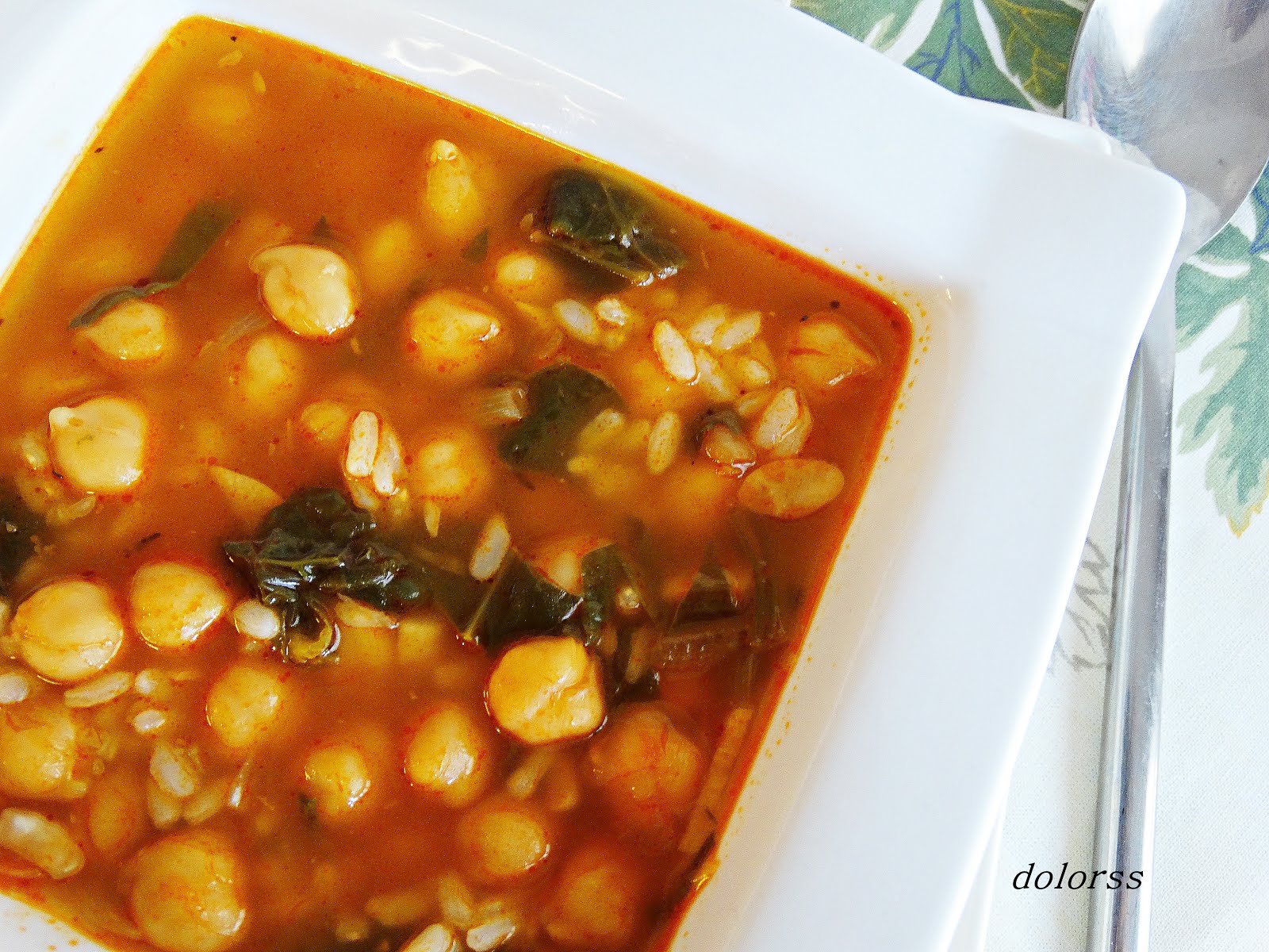 Blog de cuina de la dolorss Potaje de garbanzos, espinacas y arroz