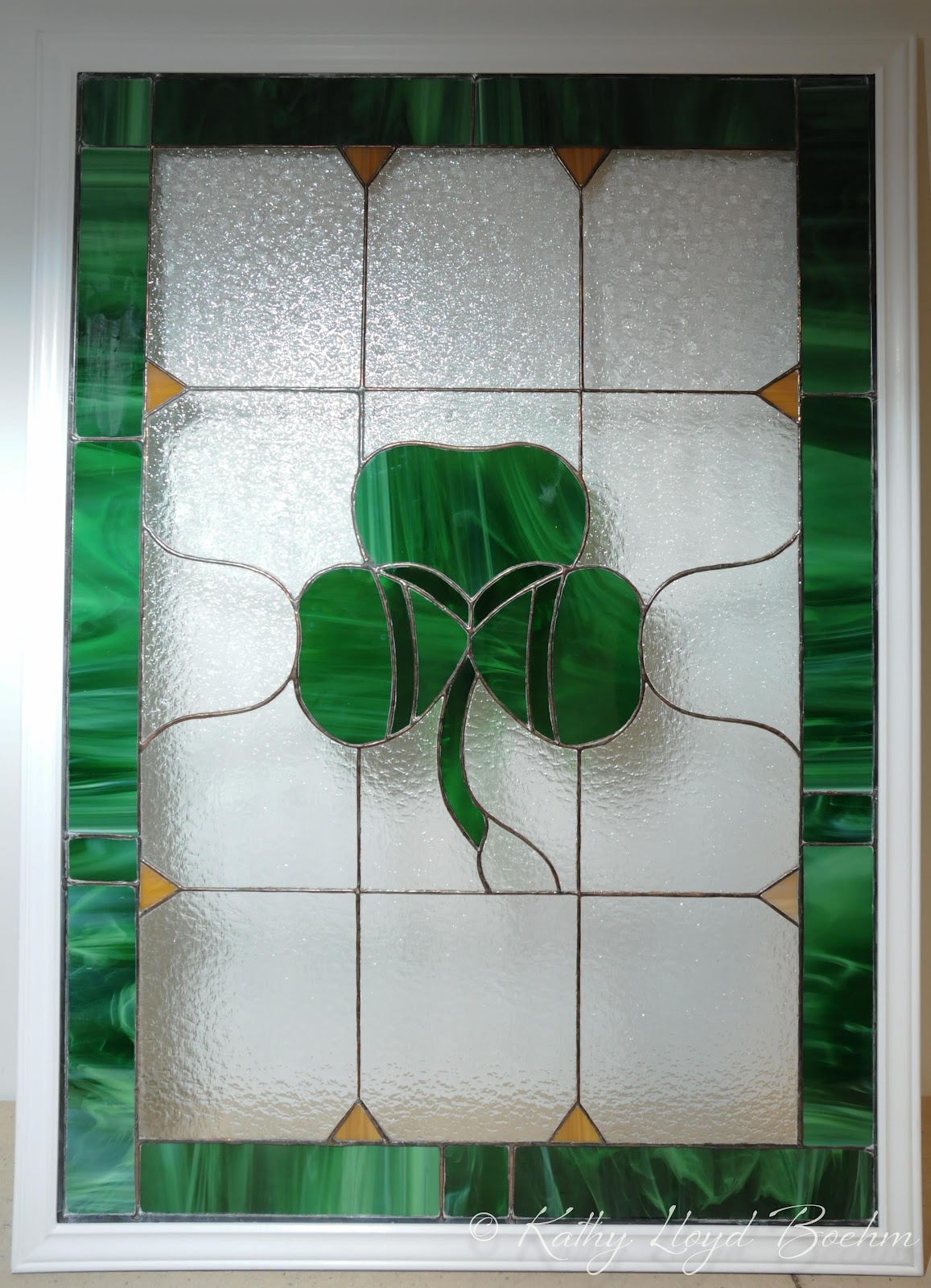 Boehm Stained Glass Blog Shamrock stained glass framed and installed