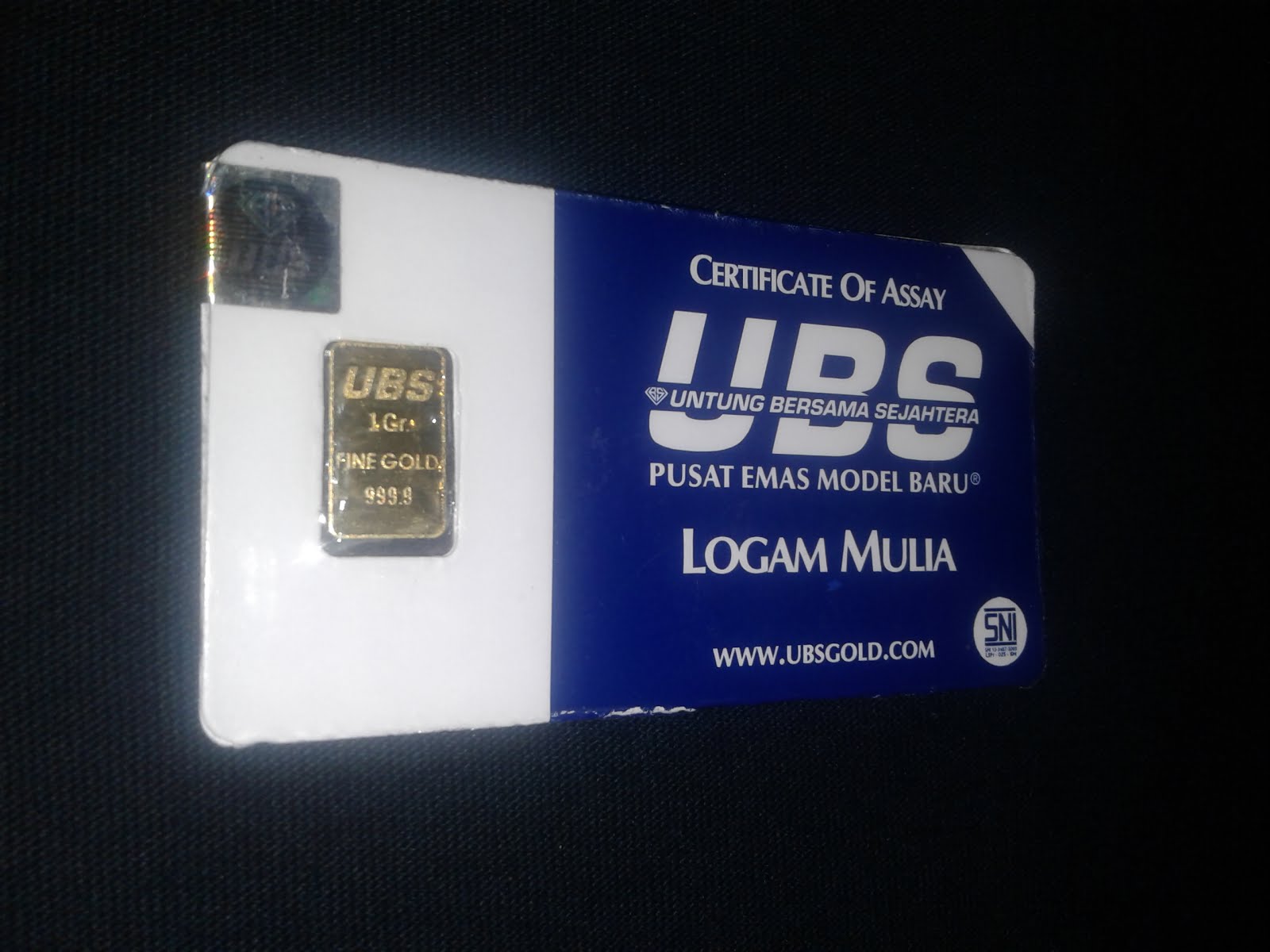1 gram Indonesia UBS gold bar 24carat fineness 999,9% purity