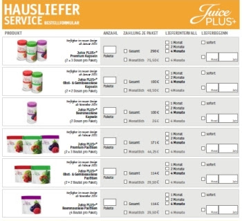 Juice Plus Hauslieferservice / Bestellformular.