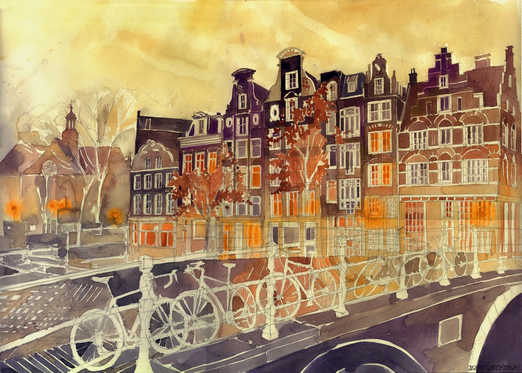 09-Evening-in-Amsterdam-Maja-Wronska-Travels-Architecture-Paintings-www-designstack-co