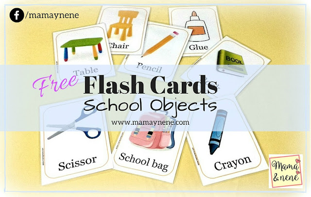 Free Flash Cards: School Objects. Inglés para niños.