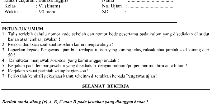 ★ 36 soal un sd 2019 bahasa inggris dan kunci jawaban pdf pics