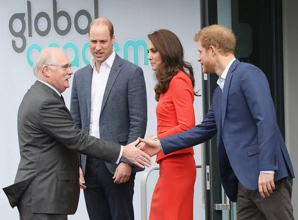 Kate Middleton wore Armani Collezioni Skirt Suit, Rupert Sanderson Malory Pumps and carried ETUI Clutch Bag for Global Academy opening