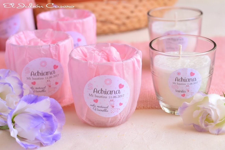 Detalles de bautizo velas aromaticas personalizadas