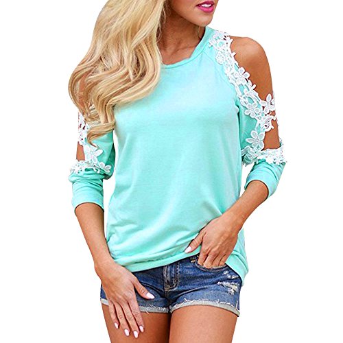 Womens Tops Long Sleeve Cold Shoulder Lace Casual Tunic Blouse Shirts ...
