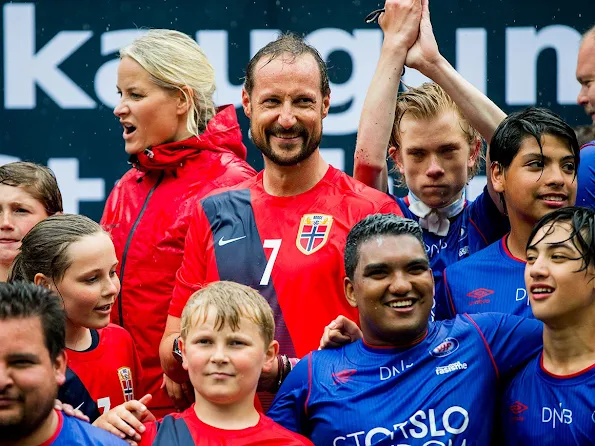 Crown Prince Haakon, Crown Princess Mette-Marit, Princess Ingrid Alexandra and Prince Sverre Magnus at Skaugum Stadium