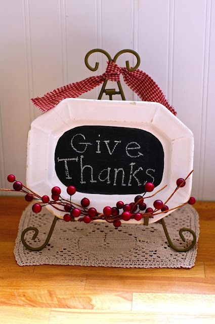 DIY Thanksgiving chalk board platter by Sew Sweet Vintage