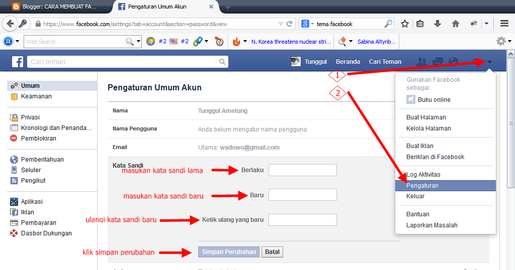 CARA MENGGANTI KATA SANDI LAMA FACEBOOK - FB Tutorial
