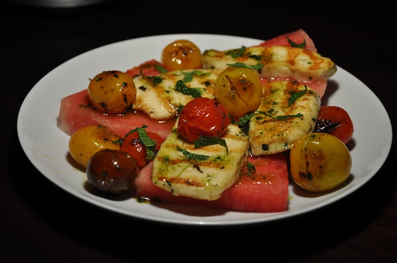 Slice of Rice Grilled Halloumi with Watermelon and BasilMint Oil