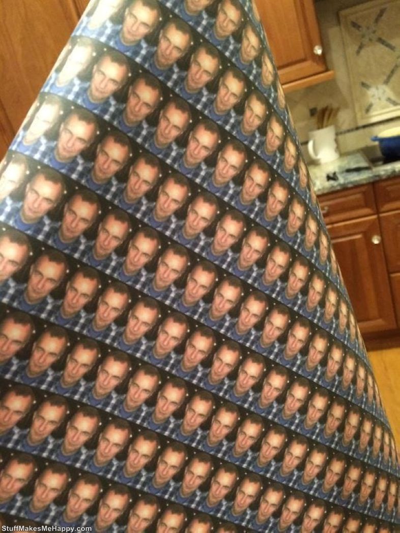 10. I printed a photo of my father, which he really does not like, and made a wrapping paper