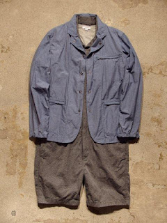 Engineered Garments Combi Suit in Grey Broken Chambray