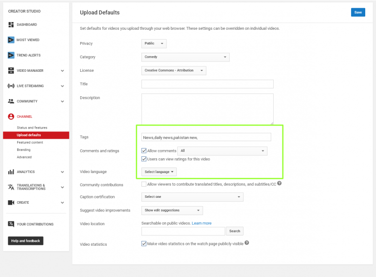 youtube upload defaults tags format youtube upload defaults tags format