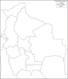 Mapa blanco y negro de Bolivia, mapa para pintar