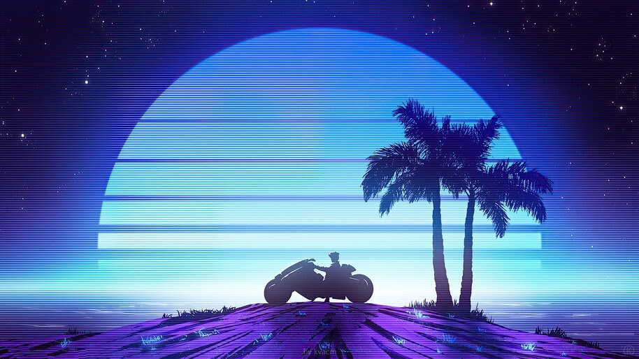 Moon, Night, Minimalist, Scenery, Synthwave, 4K, #6.2182